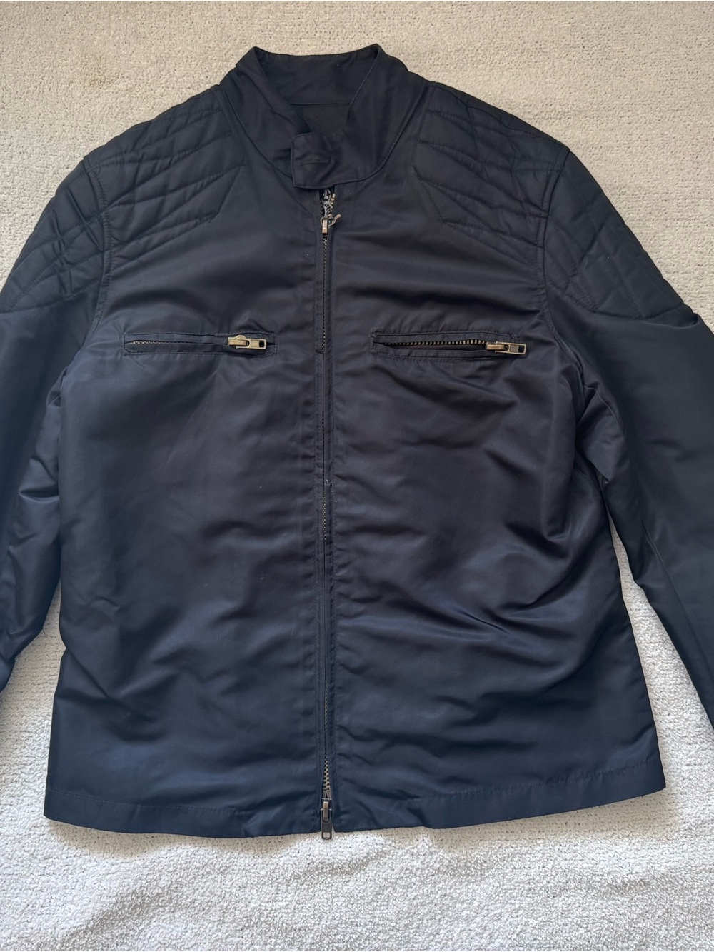 Salvage Men's Navy Black Lightweight Quilted-Shoulder Zip Jacket